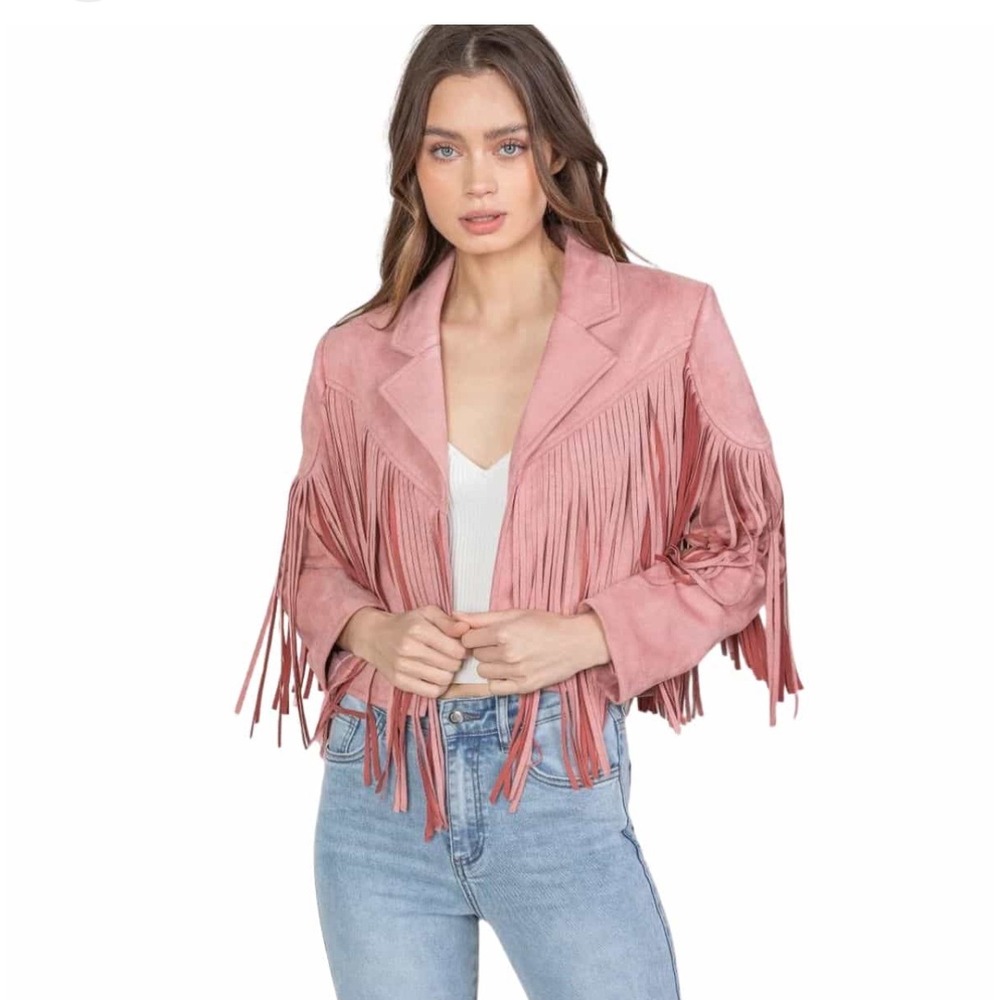 Pink Fringe Leather Jacket